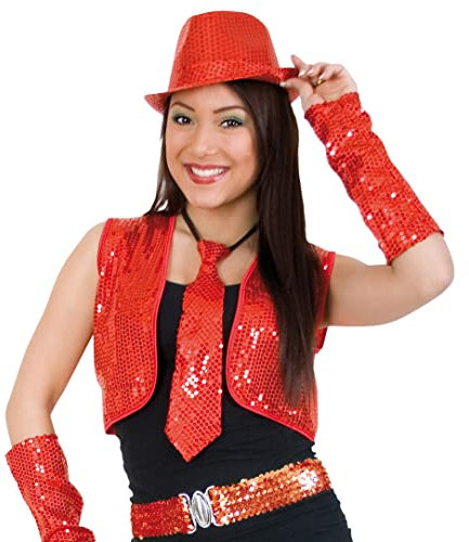 narrenwelt Kostüm Pailletten-Weste rot Damen Pailettenweste XL Karneval Party Silvester