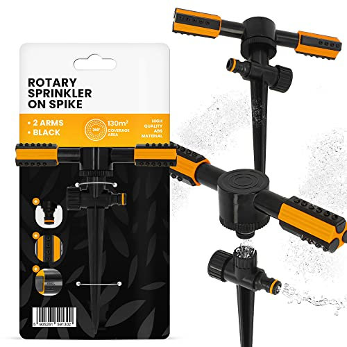 Automatische 2 Armig Rotating Rasen Garten Sprinkler 360 Grad Impuls Rotary Spray Bewässerung Rasensprinkler Rasensprenger Impulsprenger Bewässerungssprühgerät Sektorenregner Kreissprenger mit Spike