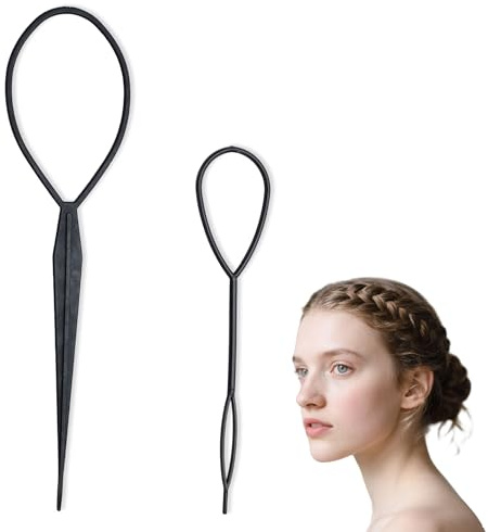Topsy Tail Hair Tool, Pony Tail Hair Braiding Tool Bands Looping Tool Hair Pull Through Tool Hair Loop Tool Hair Hoop Tool for Women Girls Styling Maker (black)
