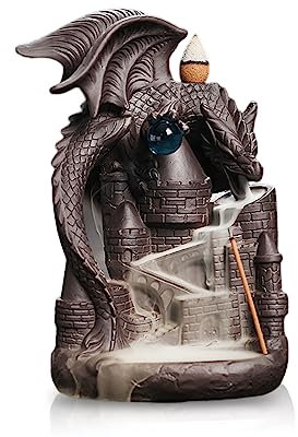 XUDREZ Drache Rückfluss-Keramik-Räuchergefäß, handgefertigter Wasserfallhalter mit 20 Kegeln und 30 Stäbchen, Heimdekoration, Aromatherapie-Ornament (1)