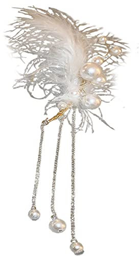 BSLVWG Perle Feder Ohrring, niedliche Feder Ohr Clip Gold Quaste kein Piercing Ohr Clip verstellbare Ohr Manschette Ohrringe für Frauen und Mädchen