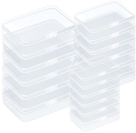 IBEQUEM 18 Pieces Mixed Sizes Rectangular Empty Mini Clear Plastic Organizer Storage Box Containers with Lids for Small Items and Other Craft Projects Jewellery and Pills (18)
