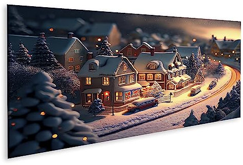 islandburner Bild auf Leinwand Weihnachtsdorf Schnee Winterdorf Landschaft Weihnachtsferien Schneebedeckt Bilder Wandbilder Poster JBVP-Pano