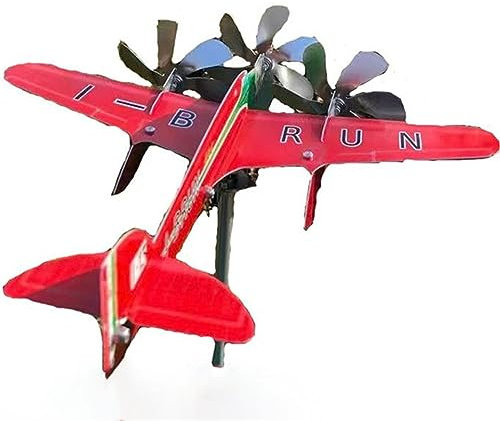 UZSPAC Wetterhahn für Garten Metall 3D-Flugzeug-Windmühle aus Eisen Geeignet für Gartenkunst, Gartendekoration, Rote Oberfläche 30 * 32cm