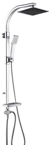 Columna de Ducha Con Grifo Mezclador, Cuarto de Baño, Aleación de Aluminio, Juego Con Ducha de Mano y Efecto Lluvia Cuadrado, Sistema 20 x 47 x 106 cm