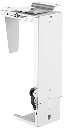 Allcam PH19 CPU Holder/Under-desk PC Mount: 360° Swivel, Stepless Height & Width Adjustable, in White