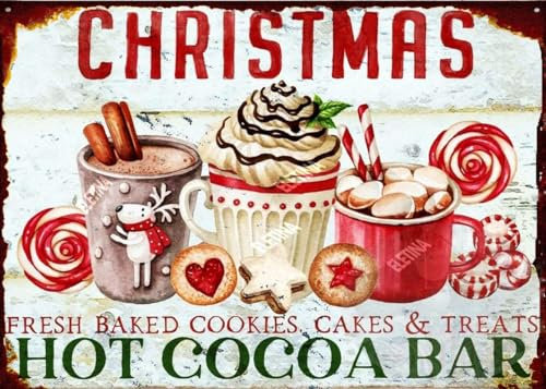Weihnachten Hot Cocoa Bar Weihnachten Ski Warnschild Weihnachten Türdekoration Let It Snow Schild Schneemann Let It Snow Schild Winter Schneeflocke Wand Retro Aluminiumschild 15,2 x 20,3 cm
