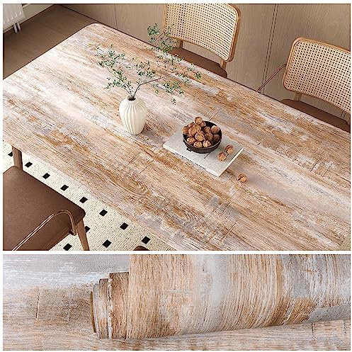 VEELIKE Papier Peint Imitation Bois Marron Gris Vintage Papier Adhesif pour Meuble Bois Vinyle Adhesif Bois Papier Peint pour Porte Salle de Bain Papier Peint Adhesif Decoratif Chambre 40cm×300cm