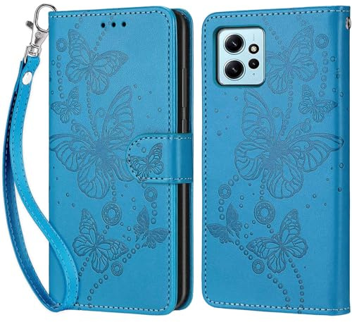 KENHONER Funda para Xiaomi Redmi Note 12 4G, Azul Mariposa | Cuero PU, Cierre Magnético, Antichoque, Flip Cuero, Ranura, Tarjeta Plegable Billetera