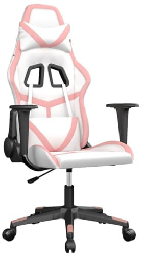 vidaXL Gaming Stuhl, Bürostuhl mit Massagefunktion, Drehstuhl Höhenverstellbar, Sessel Chefsessel Computerstuhl, Weiß Rosa Kunstleder