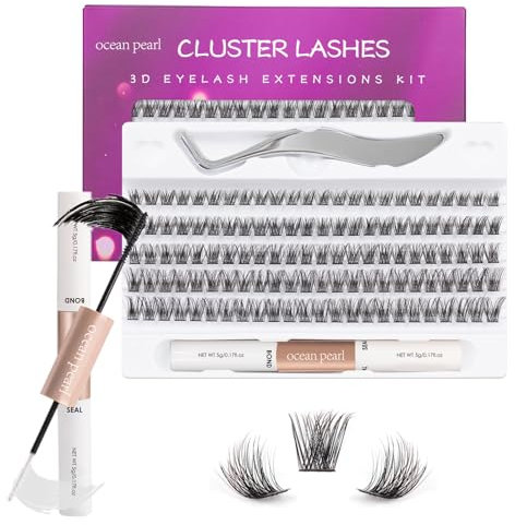 Individual Lashes with Lash Bond and Seal 120 Cluster Lashes Eyelash Extension Kit Thin Band Lash Clusters Wide Stem Lash Extensions Mix C/CC/D Curl 10-16mm Length False Eyelashes with Glue - OP17