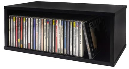 SdroceRyaM Scaffalatura per CD - Display multimediale in legno per CD, videogiochi, libri - 15,67 x 6,77 x 6,38 pollici - Stoccaggio e organizzazione (nero)