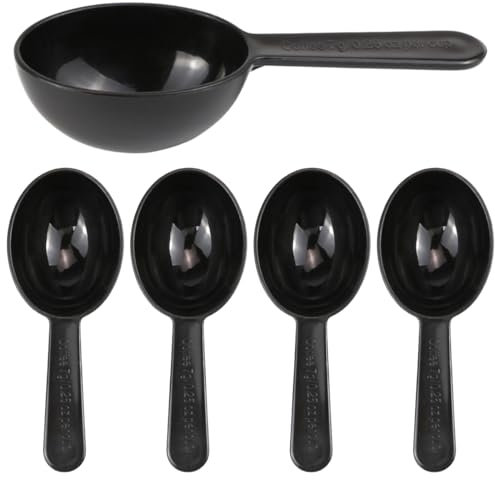 FERCAISH 5 Pieces Plastic Measuring Spoons, 7g Coffee Spoon, Portioner Reusable Set, Black Milk Powder Dosing Spoon for Coffee Beans, Tea, Protein Powder