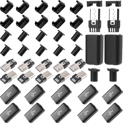 Youmile 12 pezzi Kit connettore micro USB Kit connettore USB tipo B maschio Connettore micro USB tipo B maschio con custodia di plastica nera per il fai da te