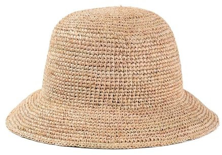 Sombrero de pescador de paja de rafia natural hecho a mano para mujer, para primavera, verano, playa, gorras de pescador, 1 color, Talla única