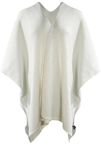 ZLYC Women's Lightweight Shawl Golden Trim Textured Knit Blanket Wrap Fringe Poncho with Contrast Trims(Solid White),One Size