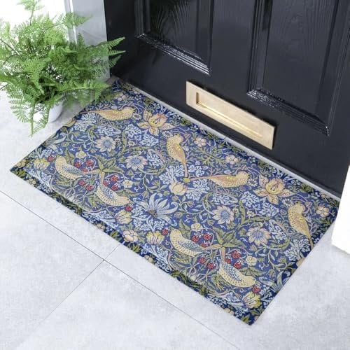 Artsy Mats William Morris Strawberry Thief Patternt - Decorative Heavy Duty Doormats - Washable Non Slip Mats, 70x40cm