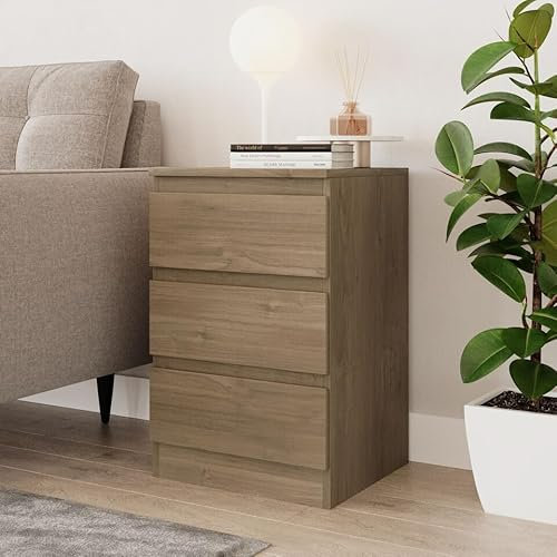URBNLIVING Meuble de rangement à 3 tiroirs de 62 cm de hauteur avec glissières en métal lisse pour chambre à coucher, salon, bureau, couloir (ensemble chêne)