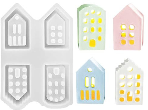 TREABEAR 4PCS Silikonformen Gießformen Häuser, Gießform Haus, Gießformen Silikon, Silikonform Häuser, Kerzenformen Zum Gießen, Kerzen Formen Silikon, Kerzen Formen Silikon, Mini Haus Silikonform