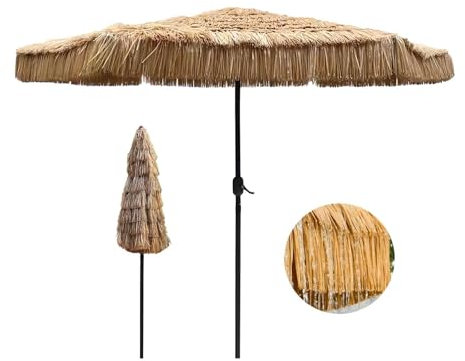 MDXVRKYBC Parasol Plage en Paille Anti-UV 270cm Parasol Jardin Exterieur Résistant Au Vent avec Manivelle, Style Hawaien Tropical