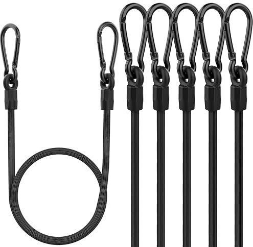 Expander mit Haken, 60cm Upgrade Spanngummi mit Karabiner 6 Stück, 100% Latex Schwarz Spanngurte Stark und Elastisch Gepäckspanner für Sonnensegel, Abdeckplane, Gepäck, Fahrrad, Auto, Ladung