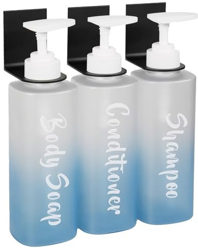 ILIKEPOW 3 Stück Seifenspender wandbefestigung, 500 ml Shampoo Flaschen zum Befüllen,Spülmittelspender Ohne Bohren, Handseifenspender, Duschgel Spender,Pumpspender für Küche Bad, Blau