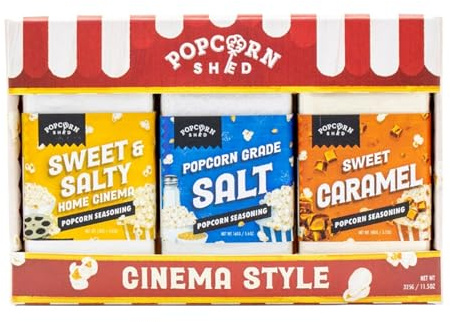 Popcorn Shed Cinema Style Popcorn Seasonings Variety Pack (3 Flavours) | Sweet and Savoury Popcorn Flavouring Multipack, Easy & Low Calorie Snack, Perfect for Parties, Movie Nights & Gifting