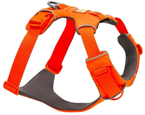 Ruffwear Front Range Hundegeschirr, reflektierendes Y-Geschirr, verstellbares, bequem gepolstertes Alltagsgeschirr für Spaziergänge und Hunderennen, 2 Leinenbefestigungen und V-Ring, Blaze Orange L/XL
