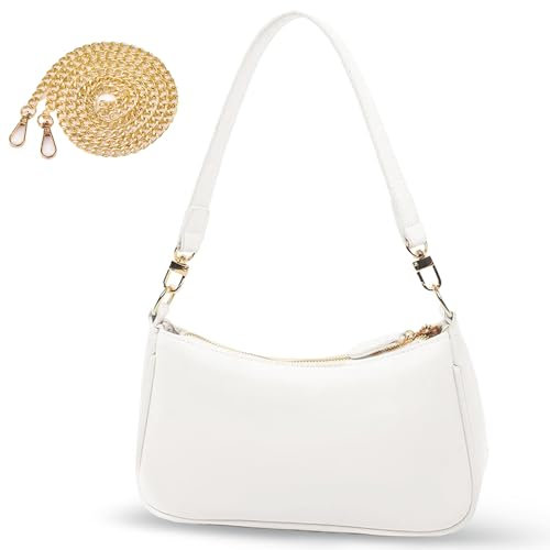 Generisch Clutch-Handtaschen mit Kette,PU-Leder-Umhängetasche für Damen, Schultertasche für Damen, kleine Umhängetasche mit Reißverschluss (Weiß)