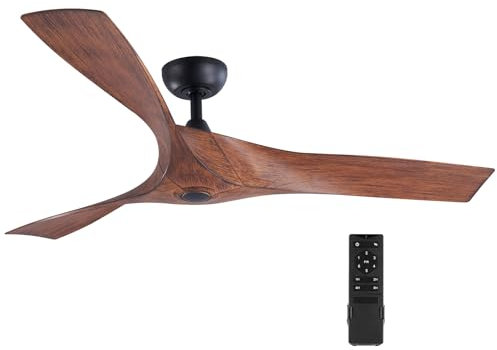 VONLUCE 132 CM Ventilatori da Soffitto con Telecomando 3 Pale in ABS Motore DC Reversibile Silenzioso a 6 Velocità Ventilatore da Soffitto Moderno per Camera da Letto Soggiorno Studio Patio, Noce
