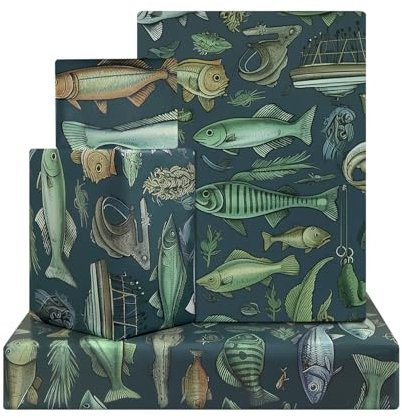 Ocean Sea Realistic Plenty of Fish Makrele Fly Fishing Away Geschenkpapier, 4 Bögen, 50 x 70 cm, Seefisch-Geschenkpapier für Babyparty, Angelbegeisterte, Geburtstagsparty