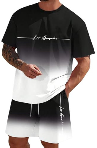 Generisch Survêtement court pour homme - T-shirt + short - 2 pièces - 2 pièces - Confortable et respirant - Pour la plage, Noir , S