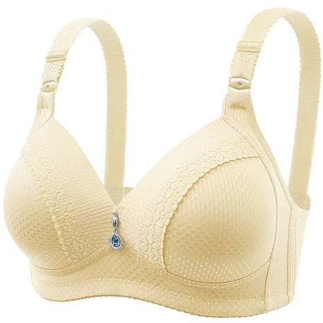 JOASDAO Wireless Bras for Older Women Support Comfortable Everyday Bra Lingerie Seniors No Underwire Full Coverage Bralettes(Beige,46)