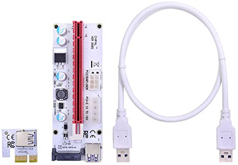 VYSLZ 100 tarjetas elevadoras PCI-E LED 008S PCI Express 1X a 16X 60 cm, cable USB 3.0 de 4 pines, 6 pines, 15 pines, alimentación SATA para tarjeta de video GPU (blanco 0,6 m)