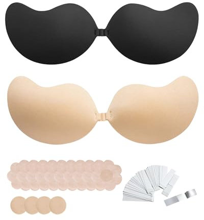 Richaa Reggiseno Adesivo Push Up, 2 Coppie Strapless Bra Donna, Reggiseno per Schiena Scoperta