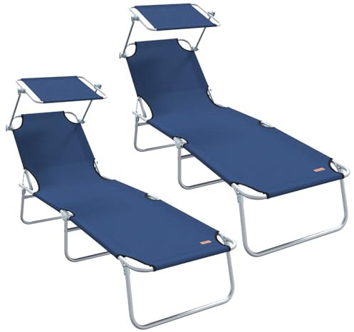 vidaXL Sun Lounger Folding 2-person 2 pcs Blue 58 x 188 x 77cm Fabric, Garden and Terrace, Durable Outdoor Furniture, Adjustable Recliner, Weather-Resistant Lounger, Portable Relaxation Chair