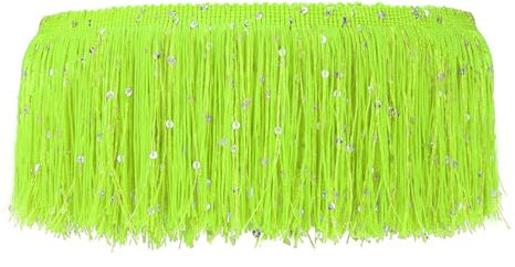 PATIKIL 10cm Breite Fransenborte Pailletten Fransenbesatz 5 Meter Quasten Nähbesatz Quastenborte Pailletten Stoff für Kostüme Kleidung Party Dekoration DIY Basteln Handwerk, Neon Grün