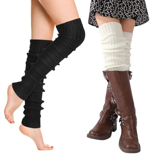 Candcamp 2 Pairs Women's Long Winter Leg Warmers, 67cm Knitted Leg Warmers for 80s Party Yoga Dance Skating