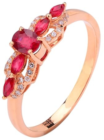 Lirzxin Anelli Argento Sterling 925, Fedine Fidanzamento Donna Disegn Nodo Rubino Rosso Sintetico Ovale da 0.3ct e Moissanite Anello per Mamma, Fidanzata, Sposa Oro Rosa Misura 16
