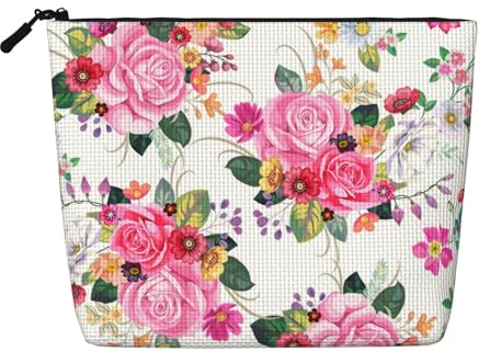 Bouquet di fiori vintage, Borsa per cosmetici in lino sintetico Borsa per trucco Borsa da viaggio portatile