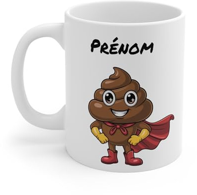 Teecustom Mug Personnalisable Super Caca – Tasse Humoristique Héros Marron avec Cape Rouge – Cadeau Drôle et Original 325ml