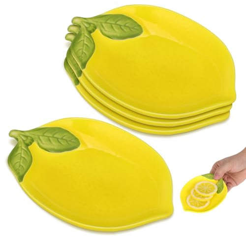 Gatuida Bol en Céramique 4 Pièces Forme Citron, Vaisselle pour Fruits et Salades, Résistante et Lisse, pour Repas en Famille et Réceptions