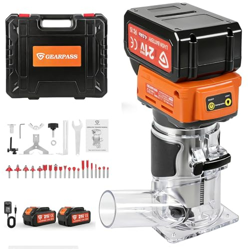 Akku Oberfräse 21V, 800W Bürstenlos Einhandfräse mit 6 Geschwindigkeiten bis 30000 U/min, kompatibel mit 21V Akku-System, 2x 4.0Ah Li-Ion Akku, Akku Kantenfräse mit 20 Fräsern für Holz & DIY