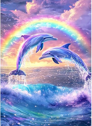 ParNarZar Diamond Painting 30x40cm Eckige Steine Set Delfinmutter mit ihrem Kalb 5D Diamant Painting Bilder Erwachsene mit Viereckige Steine Full Drill Crystal Art