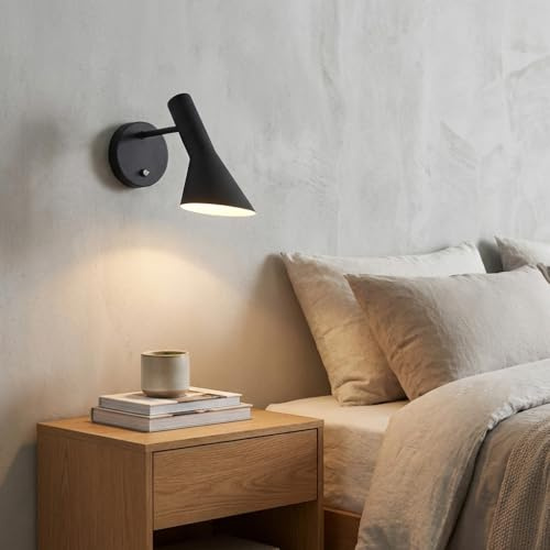 BARCELONA LED Wandlampe Melisa E27 Schwenkbar Schwarz | Aluminium, 130×120×300 mm, integrierter Schalter, IP20, 220-240V AC, Schlafzimmer, Lesebereich, asymmetrischer Schirm