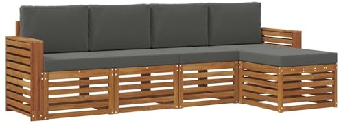 vidaXL Sofagarnituren 5 pcs Natur und Anthrazit Massivholz Akazie, Garten, modernes Outdoor-Sofa-Set, modulare Terrassenmöbel, robuste Akazie, minimalistische Lounge, ideal für Pool