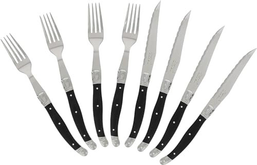 French Home Laguiole Steakmesser und Gabel Set, Schwarz, 8-teilig