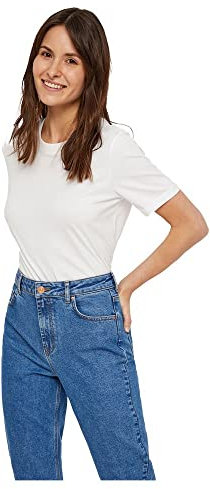 PIECES Pcria Ss Fold Up Tee Noos, T-shirt Donna, Bianco (Bright White Bright White), 46 (Taglia Produttore: Large)