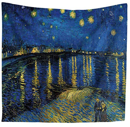 Nunbee Tapisserie Wandbehäng Van Gogh Ölgemälde Wald Wandteppich Wanddekoration Indisch Psychedelic Natur Hanging Hippie Beach-Yoga-Picknick-Tischdecke Strandtücher, Abstrakte Malerei 1 90*75cm