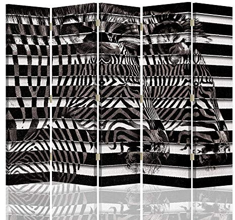 Raumteiler Pinnwand Zebra Trennwand 5-teilig einseitig schwarz-weiß 180x175 cm